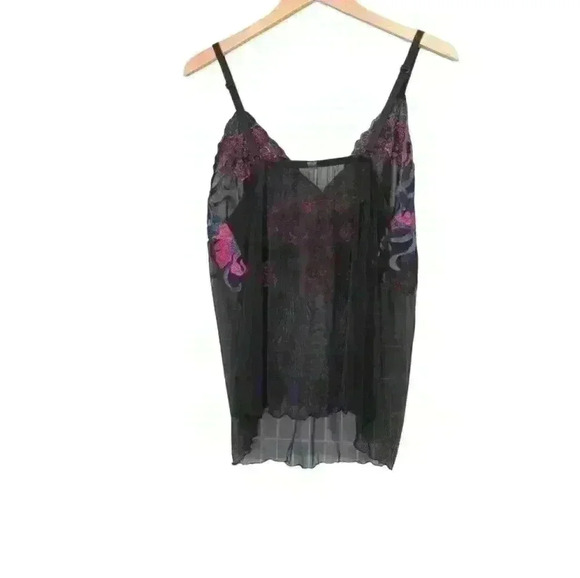 Embroidered Sheer Floral Strap Top. Adjustable strap - Picture 3 of 3